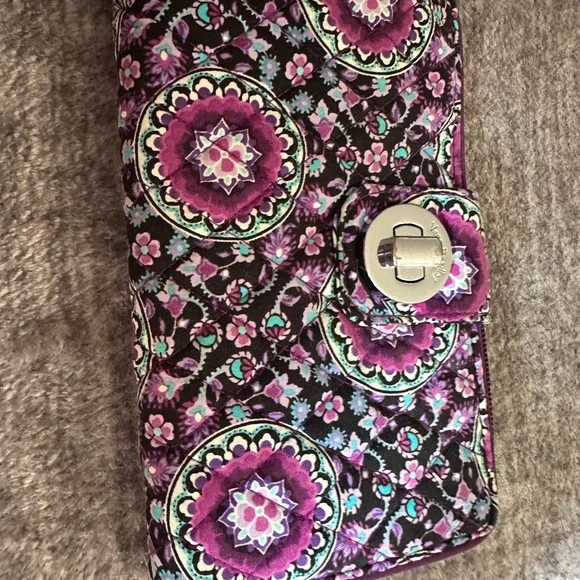 Vera Bradley Purple and Black Wallet with Intricate Design - Picture 1 of 2